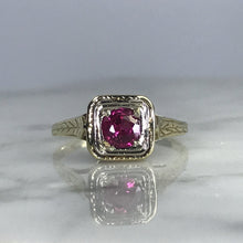 Load image into Gallery viewer, Antique Ruby Ring in 14K Yellow Gold Art Deco Filigree Setting. July Birthstone. 15th Anniversary. - Scotch Street Vintage