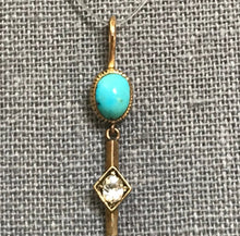 Load image into Gallery viewer, Antique Turquoise Diamond Pendant. 15K Yellow Gold. Drop Pendant. December Birthstone. - Scotch Street Vintage