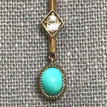 Load image into Gallery viewer, Antique Turquoise Diamond Pendant. 15K Yellow Gold. Drop Pendant. December Birthstone. - Scotch Street Vintage