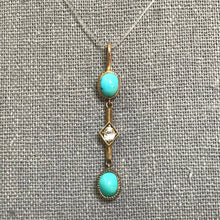 Load image into Gallery viewer, Antique Turquoise Diamond Pendant. 15K Yellow Gold. Drop Pendant. December Birthstone. - Scotch Street Vintage