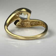 Load image into Gallery viewer, Aquamarine Diamond Ring. Modernist 10k Yellow Gold Setting. March Birthstone. 19th Anniversary Gift. - Scotch Street Vintage