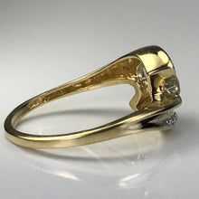 Load image into Gallery viewer, Aquamarine Diamond Ring. Modernist 10k Yellow Gold Setting. March Birthstone. 19th Anniversary Gift. - Scotch Street Vintage