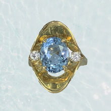 Load image into Gallery viewer, Aquamarine Diamond Statement Ring in a 14k Yellow Gold Modernist Setting. March Birthstone. - Scotch Street Vintage