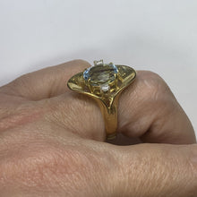 Load image into Gallery viewer, Aquamarine Diamond Statement Ring in a 14k Yellow Gold Modernist Setting. March Birthstone. - Scotch Street Vintage