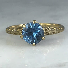 Load image into Gallery viewer, Aquamarine Engagement Ring by Crosby. 10k Yellow Gold Setting. March Birthstone. 19th Anniversary. - Scotch Street Vintage