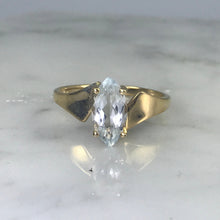 Load image into Gallery viewer, Aquamarine Ring. Modernist 10k Yellow Gold Setting. March Birthstone. 19th Anniversary. - Scotch Street Vintage