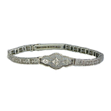 Load image into Gallery viewer, Art Deco Diamond Bracelet. 10K White Gold Filigree Link Bracelet. April Birthstone. - Scotch Street Vintage