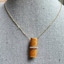 Load image into Gallery viewer, Art Deco Diamond Enamel Brooch in 14k Yellow Gold. Repuposed Necklace Pendant or Bracelet. - Scotch Street Vintage