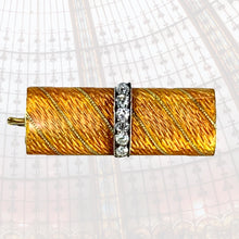 Load image into Gallery viewer, Art Deco Diamond Enamel Brooch in 14k Yellow Gold. Repuposed Necklace Pendant or Bracelet. - Scotch Street Vintage