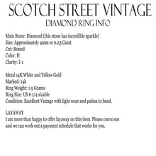 Load image into Gallery viewer, Art Deco Diamond Engagement Ring. 14K Gold. Estate Jewelry. April Birthstone. 10 Year Anniversary. - Scotch Street Vintage