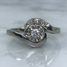 Load image into Gallery viewer, Art Deco Diamond Engagement Ring in 14K White Gold. April Birthstone. 10 Year Anniversary Gift. - Scotch Street Vintage