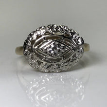 Load image into Gallery viewer, Art Deco Diamond Shield Ring. 14K Gold Filigree Setting. April Birthstone. 10 Year Anniversary. - Scotch Street Vintage