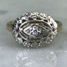 Load image into Gallery viewer, Art Deco Diamond Shield Ring. 14K Gold Filigree Setting. April Birthstone. 10 Year Anniversary. - Scotch Street Vintage