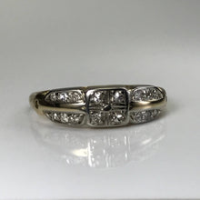 Load image into Gallery viewer, Art Deco Diamond Wedding Band. 14K Gold. April Birthstone. 10th Anniversary Gift. Stacking Ring. - Scotch Street Vintage