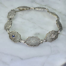 Load image into Gallery viewer, Art Deco Sapphire Diamond Bracelet in a 14k Gold Filigree Setting. Estate Jewelry. 1920s. - Scotch Street Vintage