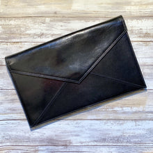 Load image into Gallery viewer, Black Leather Clutch by John Romain. Large Envelope Style Handbag. Circa 1970. Gift for Her. - Scotch Street Vintage