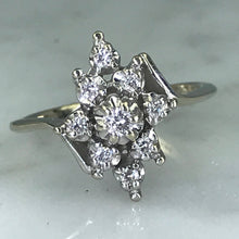 Load image into Gallery viewer, Diamond Cluster Ring . 14K White Gold. Unique Engagement. April Birthstone. 10 Year Anniversary. - Scotch Street Vintage