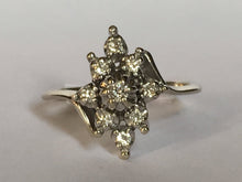 Load image into Gallery viewer, Diamond Cluster Ring . 14K White Gold. Unique Engagement. April Birthstone. 10 Year Anniversary. - Scotch Street Vintage