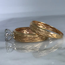 Load image into Gallery viewer, Diamond Engagement Ring and Wedding Band. Bridal Set. 10K Yellow Gold. April Birthstone. - Scotch Street Vintage