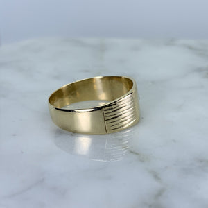 Diamond Gold Wedding Band or Thumb Ring in 9k Yellow Gold. Estate Jewelry. Circa 1969. Size 5. - Scotch Street Vintage