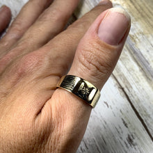 Load image into Gallery viewer, Diamond Gold Wedding Band or Thumb Ring in 9k Yellow Gold. Estate Jewelry. Circa 1969. Size 5. - Scotch Street Vintage