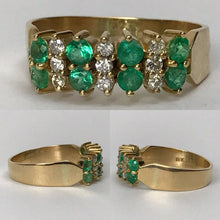 Load image into Gallery viewer, Emerald Diamond Cluster Ring. 14K Yellow Gold. May Birthstone. 20th Anniversary. Appraised. - Scotch Street Vintage