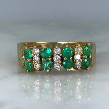 Load image into Gallery viewer, Emerald Diamond Cluster Ring. 14K Yellow Gold. May Birthstone. 20th Anniversary. Appraised. - Scotch Street Vintage