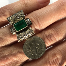 Load image into Gallery viewer, Emerald Diamond Ring. 18K Gold. Bow Tie Design. May Birthstone. 20th Anniversary Gift. - Scotch Street Vintage