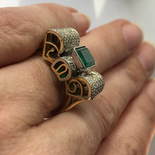 Load image into Gallery viewer, Emerald Diamond Ring. 18K Gold. Bow Tie Design. May Birthstone. 20th Anniversary Gift. - Scotch Street Vintage