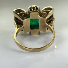 Load image into Gallery viewer, Emerald Diamond Ring. 18K Gold. Bow Tie Design. May Birthstone. 20th Anniversary Gift. - Scotch Street Vintage