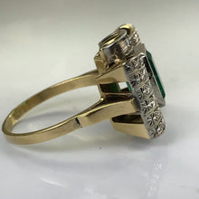 Load image into Gallery viewer, Emerald Diamond Ring. 18K Gold. Bow Tie Design. May Birthstone. 20th Anniversary Gift. - Scotch Street Vintage