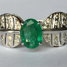 Load image into Gallery viewer, Emerald Diamond Ring. Art Nouveau. 18K White Gold. May Birthstone. 20th Anniversary. APPRAISED - Scotch Street Vintage