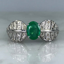 Load image into Gallery viewer, Emerald Diamond Ring. Art Nouveau. 18K White Gold. May Birthstone. 20th Anniversary. APPRAISED - Scotch Street Vintage