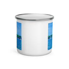 Load image into Gallery viewer, Enamel Mug with Scenic Lake Life Art from Clear Lake Indiana. Perfect Travel or Camping Coffee Cup. - Scotch Street Vintage