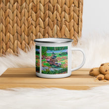 Load image into Gallery viewer, Enamel Mug with Zen Rock Stacking Art Photo. Coffee Cup with Stone Tower. Perfect Gift for the Coffee Lover - Scotch Street Vintage