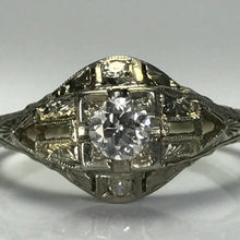 Load image into Gallery viewer, Art Deco Diamond Engagement Ring. 18K White Gold. April Birthstone. 10 Year Anniversary Gift.