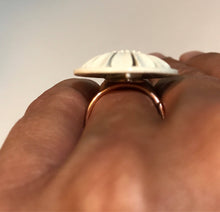 Load image into Gallery viewer, Upcycled Enamel Flower Ring. Vintage White Flower Ring. Recycled Daisy Ring