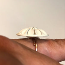 Load image into Gallery viewer, Upcycled Enamel Flower Ring. Vintage White Flower Ring. Recycled Daisy Ring