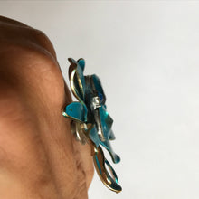 Load image into Gallery viewer, Vintage Blue Enamel Flower Ring. Upcycled Vintage Statement Ring. Blue Rhinestones.