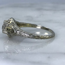 Load image into Gallery viewer, Art Deco Diamond Engagement Ring. 18K White Gold. April Birthstone. 10 Year Anniversary Gift.