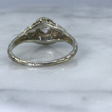 Load image into Gallery viewer, Art Deco Diamond Engagement Ring. 18K White Gold. April Birthstone. 10 Year Anniversary Gift.