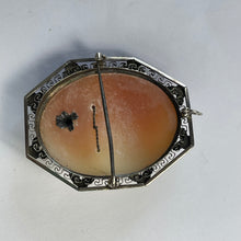 Load image into Gallery viewer, Victorian Cameo Pendant or Brooch with Large Carved Carnelian Shell Lady with Diamond Necklace.