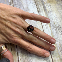Load image into Gallery viewer, 1940s Garnet Cluster Ring in 14k Yellow Gold. Bohemian Ring. January Birthstone.