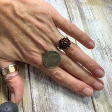 Load image into Gallery viewer, 1940s Garnet Cluster Ring in 14k Yellow Gold. Bohemian Ring. January Birthstone.