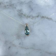 Load image into Gallery viewer, Antique Aquamarine and Diamond Pendant in 14K Yellow Gold. Repurposed Hatpin.