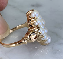 Load image into Gallery viewer, Pearl Cluster Ring in 14K Yellow Gold. Estate Jewelry. June Birthstone. Unique Engagement Ring. - Scotch Street Vintage