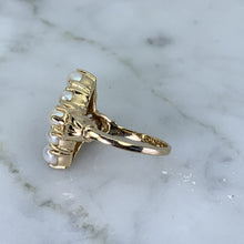 Load image into Gallery viewer, Pearl Cluster Ring in 14K Yellow Gold. Estate Jewelry. June Birthstone. Unique Engagement Ring. - Scotch Street Vintage