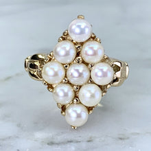 Load image into Gallery viewer, Pearl Cluster Ring in 14K Yellow Gold. Estate Jewelry. June Birthstone. Unique Engagement Ring. - Scotch Street Vintage