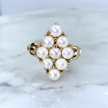 Load image into Gallery viewer, Pearl Cluster Ring in 14K Yellow Gold. Estate Jewelry. June Birthstone. Unique Engagement Ring. - Scotch Street Vintage