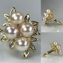 Load image into Gallery viewer, Pearl Diamond Cluster Ring. 14k Yellow Gold. June Birthstone. 4th Anniversary Gift. - Scotch Street Vintage